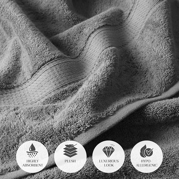 SUPERIOR Egyptian Cotton Ultra Plush & Absorbent, 3 Piece Set, Charcoal | Quick - Image 5