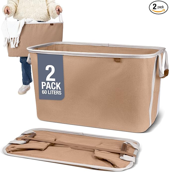 Collapsible Fabric Laundry Basket Premium, 2 Pack by CleverMade