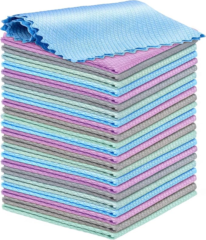 Niveaya 24 Pack Reusable Fish Scale Cloth, Microfiber Glass Cleaning Cloth by Niveaya