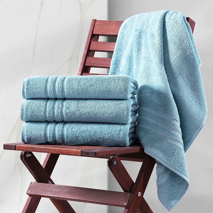 Hawmam Linen Light Blue Bath Towels 4 Pack Soft and Absorbent - Image 2