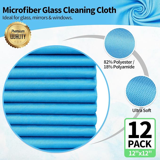 Microfiber Glass Cleaning Cloth, 12 Pack Window Glass Cleaning Rags, Reusable - Image 2