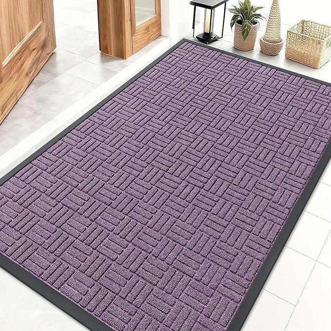 OLANLY Front Door Mat Outside Entrance 47x32, Absorbent, Heavy Duty Sturdy Natural Rubber Doormat Indoor Outdoor, Non-Slip, Stain and Fade Resistant, Low Profile Floor Mat for Entryway, Violet