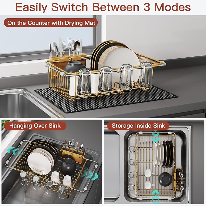JASIWAY Gold Dish Drying Rack in Sink - Image 2
