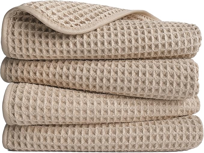 POLYTE 430 GSM Poly Blend Microfiber Quick Dry Waffle Hand Towel, 16x30 in | 4 by Polyte
