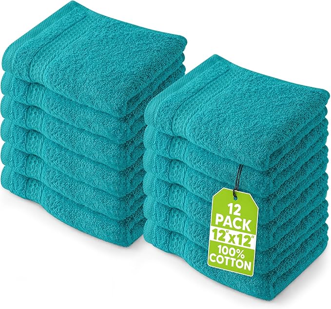 Utopia Towels 12 Pack Premium Wash Cloths, 12x12 in, 100% Cotton, Turquoise | by Unknown