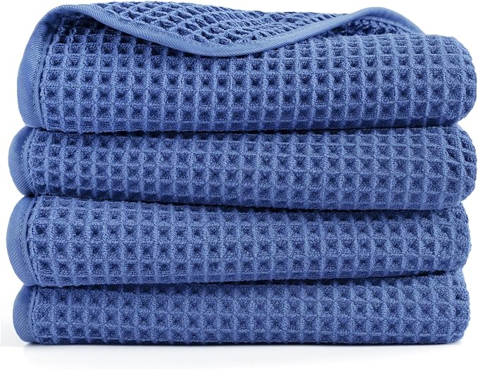 POLYTE 430 GSM Poly Blend Microfiber Quick Dry Waffle Hand Towel, 16x30 in | 4 by Polyte