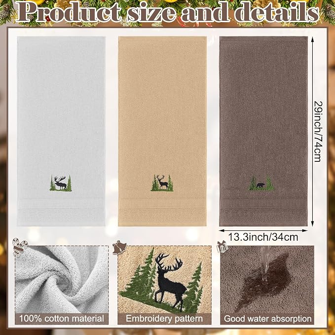 3 Pcs Farmhouse Cabin Bear Hand Towels Hand Towels - Image 2