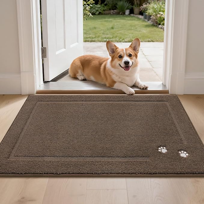 BEQHAUSE Dog Door Mat for Muddy Paws 24"x36" Dirt Trapper Absorbent Doormat Non Slip Entryway Rugs Washable Stain Resistant Welcome Floor Mat Soft Low-Profile for Front Back Door, Brown