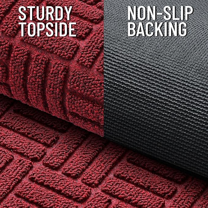 OLANLY Front Door Mat Outside Entrance 71x23, Absorbent, Heavy Duty Sturdy Natural Rubber Doormat Indoor Outdoor, Non-Slip, Stain and Fade Resistant, Low Profile Floor Mat for Entryway, Black Red