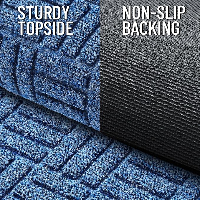 OLANLY Front Door Mat Outside Entrance 59x34, Absorbent, Heavy Duty Sturdy Natural Rubber Doormat Indoor Outdoor, Non-Slip, Stain and Fade Resistant, Low Profile Floor Mat for Entryway, Ocean Blue