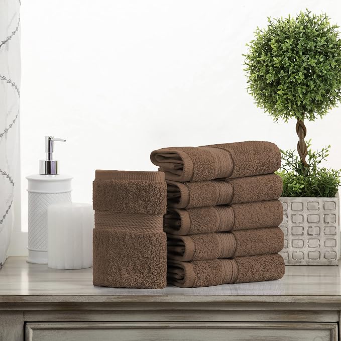 Superior Egyptian Cotton Plush & Absorbent, Face Towel Set of 6, Chocolate | - Image 2