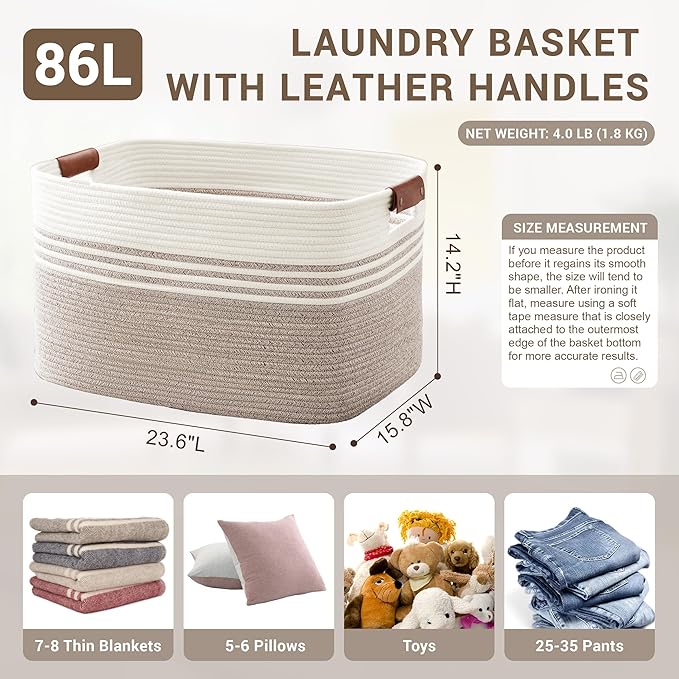 86L Large Woven Laundry Basket Hamper - Image 2