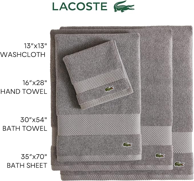 Lacoste Heritage 100% Supima Cotton Bath Sheet 35" x 70", Croc Green | Highly - Image 5