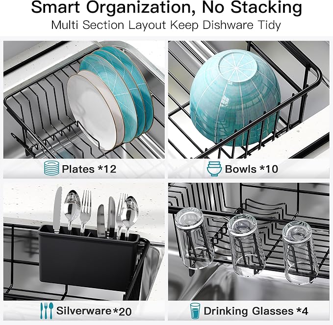 JASIWAY Black Dish Drying Rack in Sink, Dish Drainer - Image 7