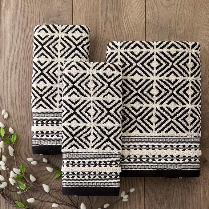SKL Home Diamond Grid Hand Towel Set-2pc, Premium 100% Cotton, reversible - Image 3