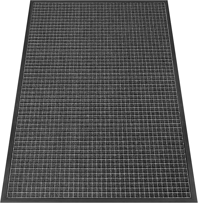 Kuyal Front Door Mat, 4'*6' Door Mat for Inside Outside Entrance,Waterproof Welcome Mats with Non-Slip Backing, Indoor Outdoor Entryway, Commercial Floor Mats, Durable & Easy to Clean, Dark Gray