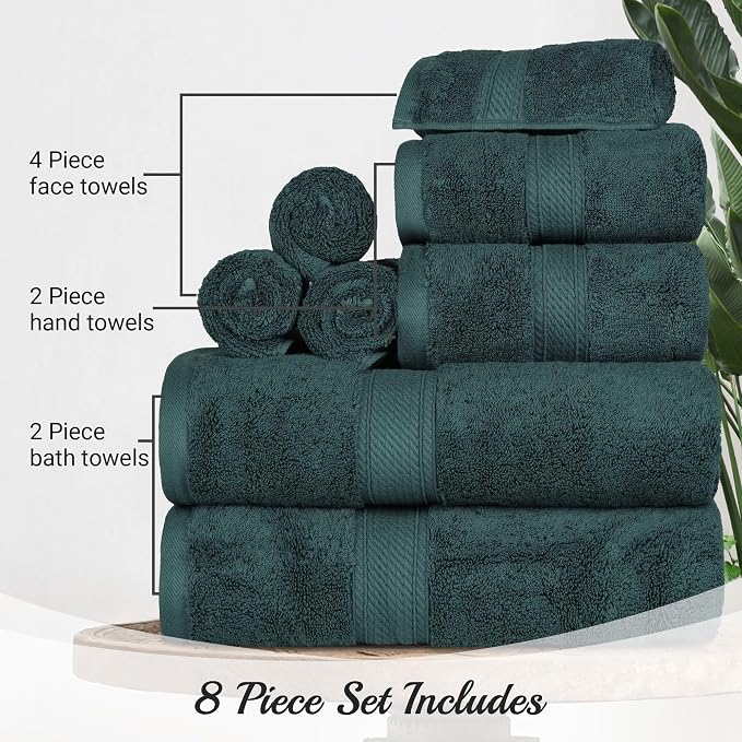 SUPERIOR Egyptian Cotton Ultra Plush & Absorbent, 8 Piece Set, Teal | Quick Dry - Image 4