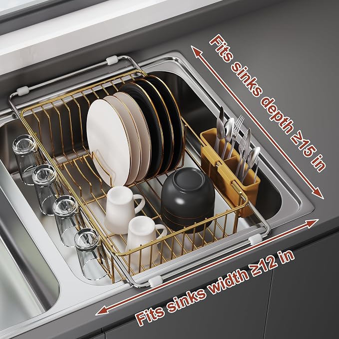 JASIWAY Gold Dish Drying Rack in Sink, Dish Drainer - Image 5