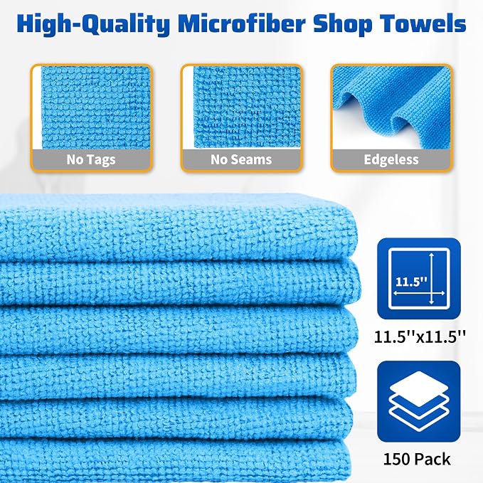 Shop Towels, 150 Pack Cleaning Rags Microfiber Towels, Bulk All-Purpose - Image 2