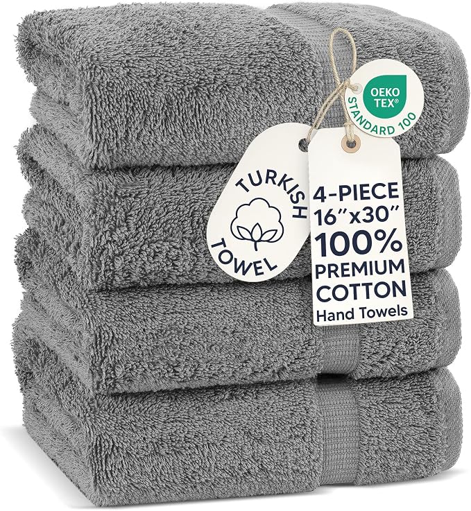 Chakir Turkish Linens 100% Cotton 4-Pack Hand Towels 16x30, Oeko-Tex Certified by ChakirTurkishLinens
