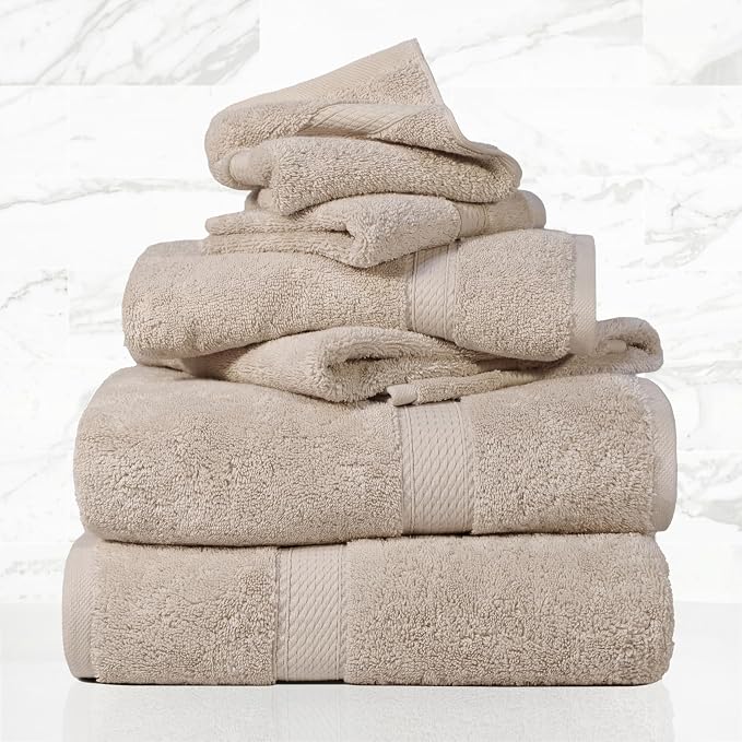 SUPERIOR Egyptian Cotton Ultra Plush & Absorbent, 6 Piece Set, Stone | Quick Dry - Image 2