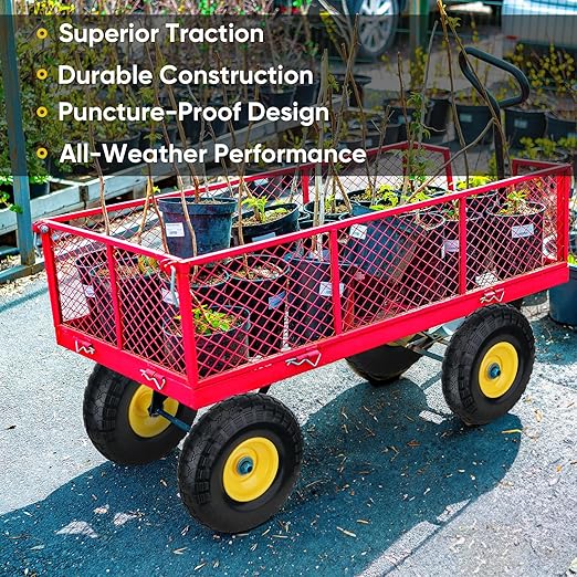 TICONN 4.00-6 Tire and Wheel Flat Free, 2 Pack 13" Solid Tires with 5/8" Axle Bore Hole and Double Sealed Bearings, Perfect for Wheelbarrow, Garden Cart, Wagon, Dolly (Yellow, 2PK)