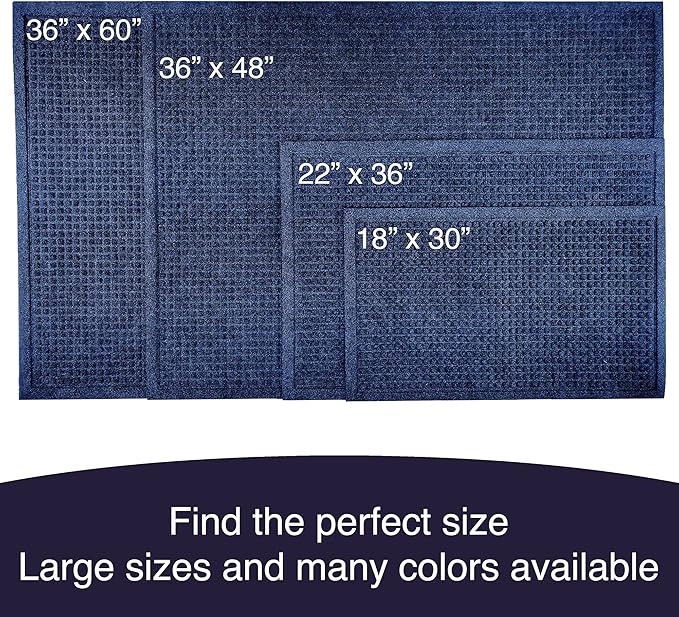 Ecomills Rubber Doormat, Large, 36" x 48", Blue, Large, Absorbent Indoor Outdoor, Stain Resistant, Rubber Non Slip Backing, Heavy Duty, Durable