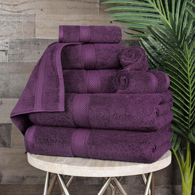 SUPERIOR Egyptian Cotton Ultra Plush & Absorbent, 8 Piece Set, Plum | Quick Dry by SUPERIOR