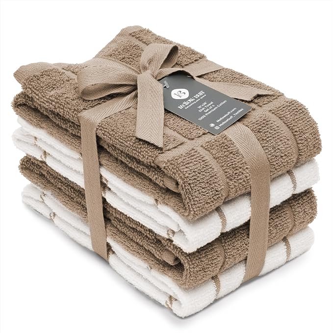100% Cotton Terry Dish Towels, 4 pack16 x26 Inches, Super Soft and Absorbent by Ecotribe