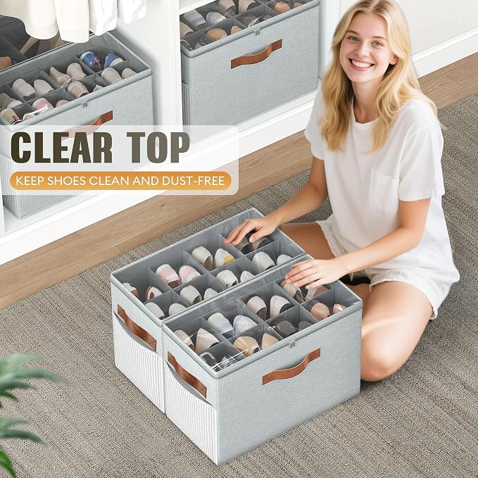 2 Pack Shoe Organizer for Closet, Foldable Shoe Storage - Image 6