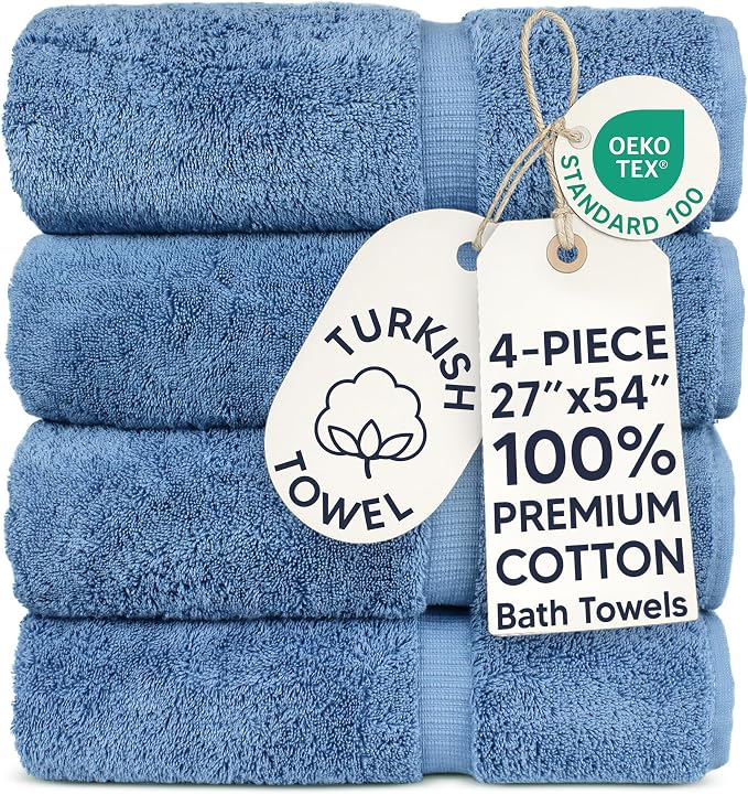 Chakir Turkish Linens 100% Cotton 4-Pack Bath Towels 27x54, Wedgewood | Premium by ChakirTurkishLinens