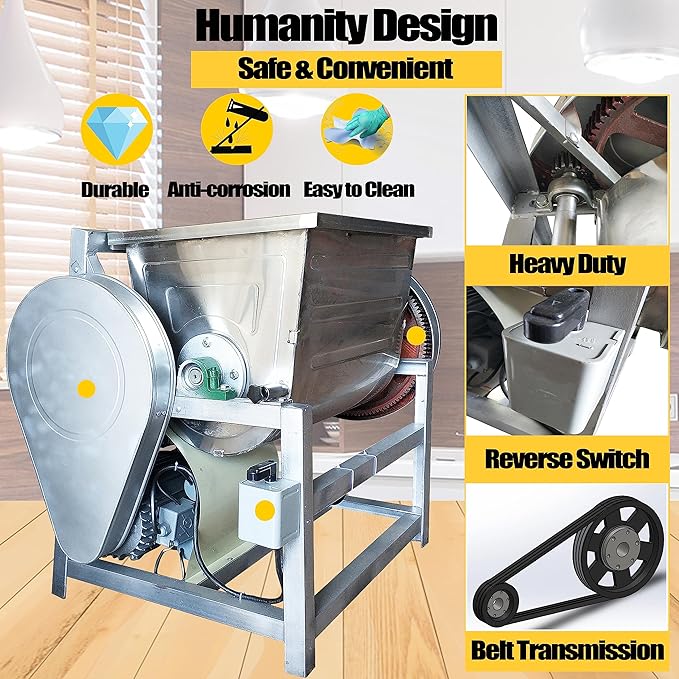 TECHTONGDA Commercial Dough Mixer, Electric Dough Kneading Machine, 110V Heavy Duty Stand Mixer with 50QT Kneading Capacity, 90 Degree Tilt, Ideal for Schools Restaurants
