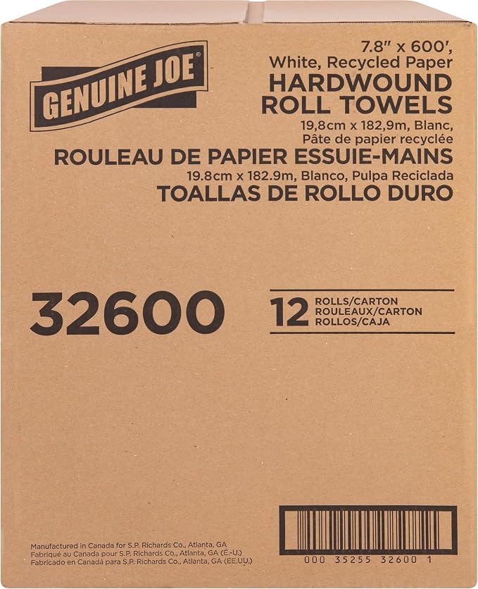 Genuine Joe Embossed Hardwound Roll Towels, 7.8" x 600' - Image 3