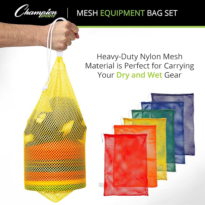 Champion Sports Mesh Equipment Bag – Heavy-Duty Nylon Drawstring Bag - Image 11