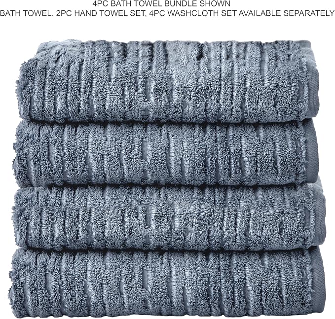 SKL Home CloudSoft 100% Cotton Luxury 4-Piece Bath Towel Set, Smoke Blue | - Image 6
