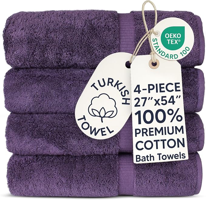 Chakir Turkish Linens 100% Cotton 4-Pack Bath Towels 27x54, Plum | Premium by ChakirTurkishLinens
