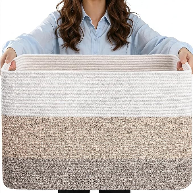 75L Laundry Basket Hamper, Gradient Brown/White by Hobasket