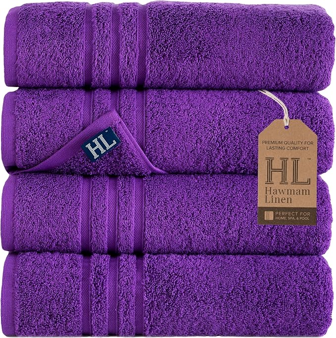 Hawmam Linen Lilac Purple Bath Towels 4 Pack Soft and Absorbent by HawmamLinen