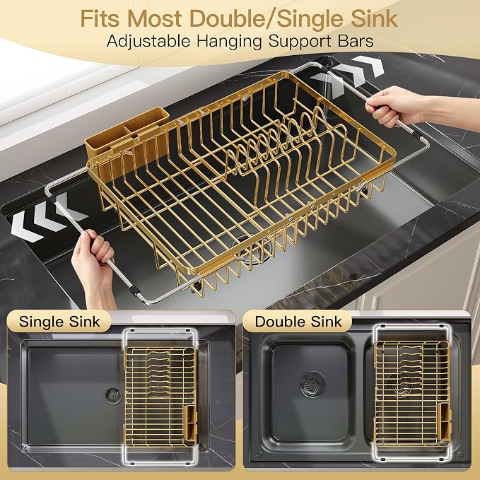 JASIWAY Gold Dish Drying Rack Over the Sink - Image 3