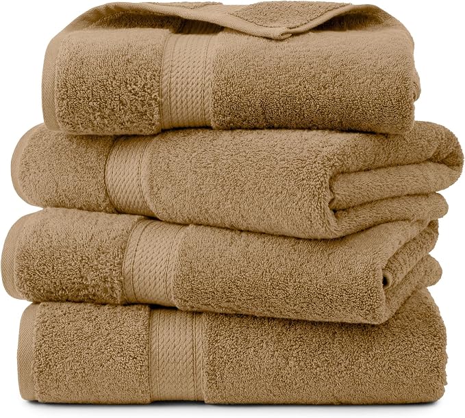 Superior Egyptian Cotton Plush & Absorbent, Bath Towel Set of 4, Toast | Quick by SUPERIOR