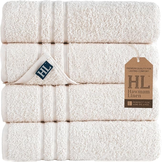 Hawmam Linen Sea Salt Cream Bath Towels 4 Pack Soft and Absorbent by HawmamLinen