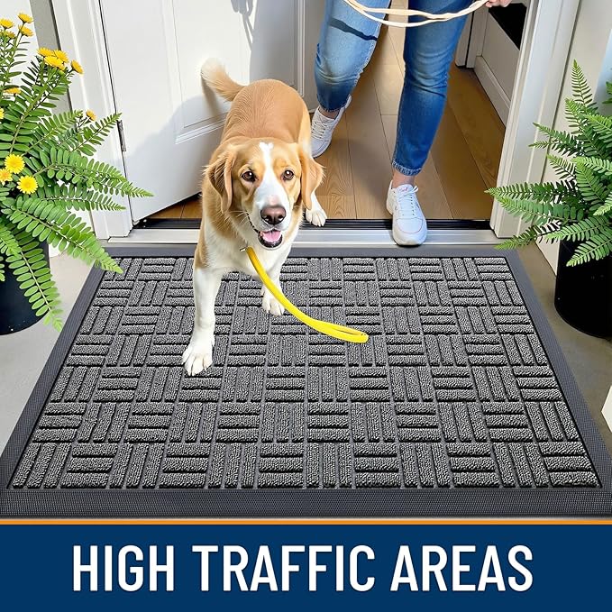 OLANLY Front Door Mat Outside Entrance 71x23, Absorbent, Heavy Duty Sturdy Natural Rubber Doormat Indoor Outdoor, Stain and Fade Resistant, Non-Slip Backing Low Profile Floor Mat for Entryway, Grey