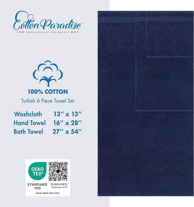 Cotton Paradise 100% Cotton Turkish Towel Set, Soft Absorbent Quick Dry - Image 4