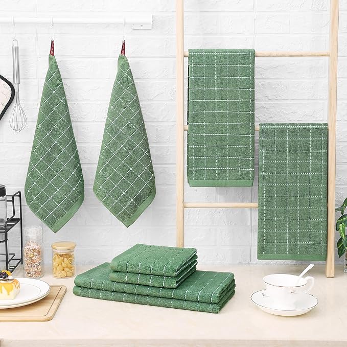 Homaxy Kitchen Towels and Dishcloths Set, Grass Green - Image 8
