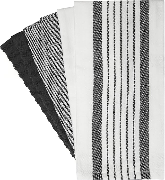 Premium Kitchen Towels 6 Pack 100% Cotton 20"x28" Dish Towels Black Striped - Image 3