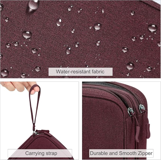 FYY Electronic Organizer, Travel Tech Pouch Bag, Wine Red | Wrist Strap - Image 4