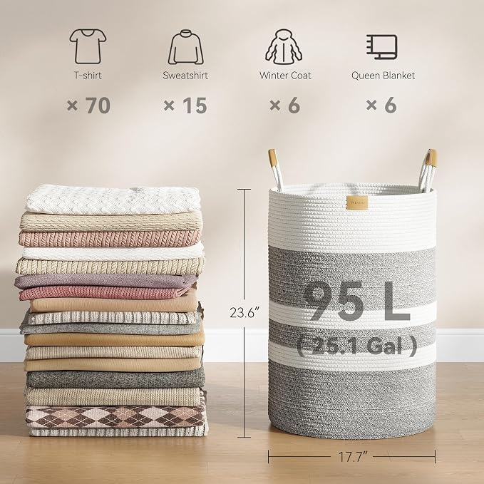 Nunsino 95L Striped Laundry Hamper - Image 4