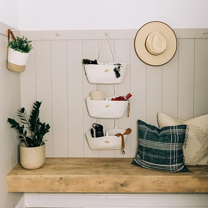 OrganiHaus Over the Door Organizer, Woven Rope Hanging Baskets - Image 5