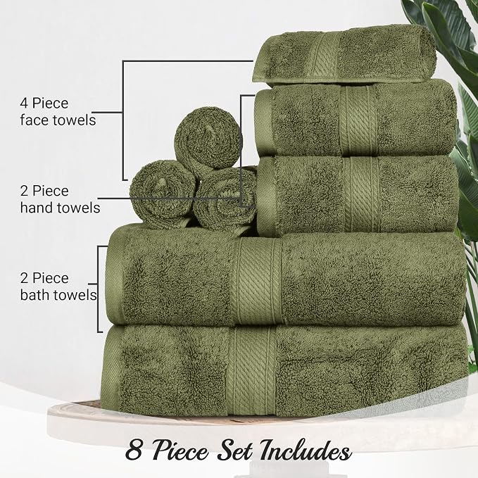 Superior Egyptian Cotton Ultra Plush & Absorbent, 8 Piece Set, Forest Green | - Image 4