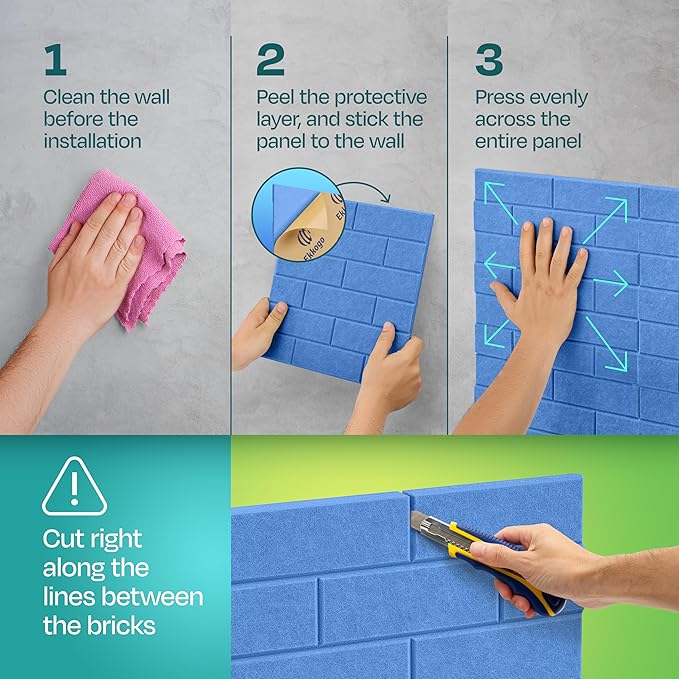 Acoustic Panels 18-Pack Soundproof Wall Panels 12"X12"X0.4" Brick Style Sound Panels Premium Sound Dampening Panels Easy Self Adhesive Installation - [Grand Blue]